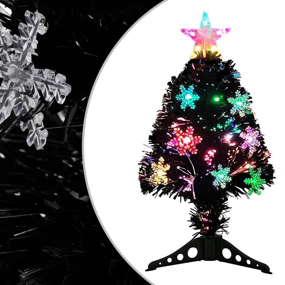 Petit sapin de noël lumineux fibre optique avec flocons led noir 64 cm