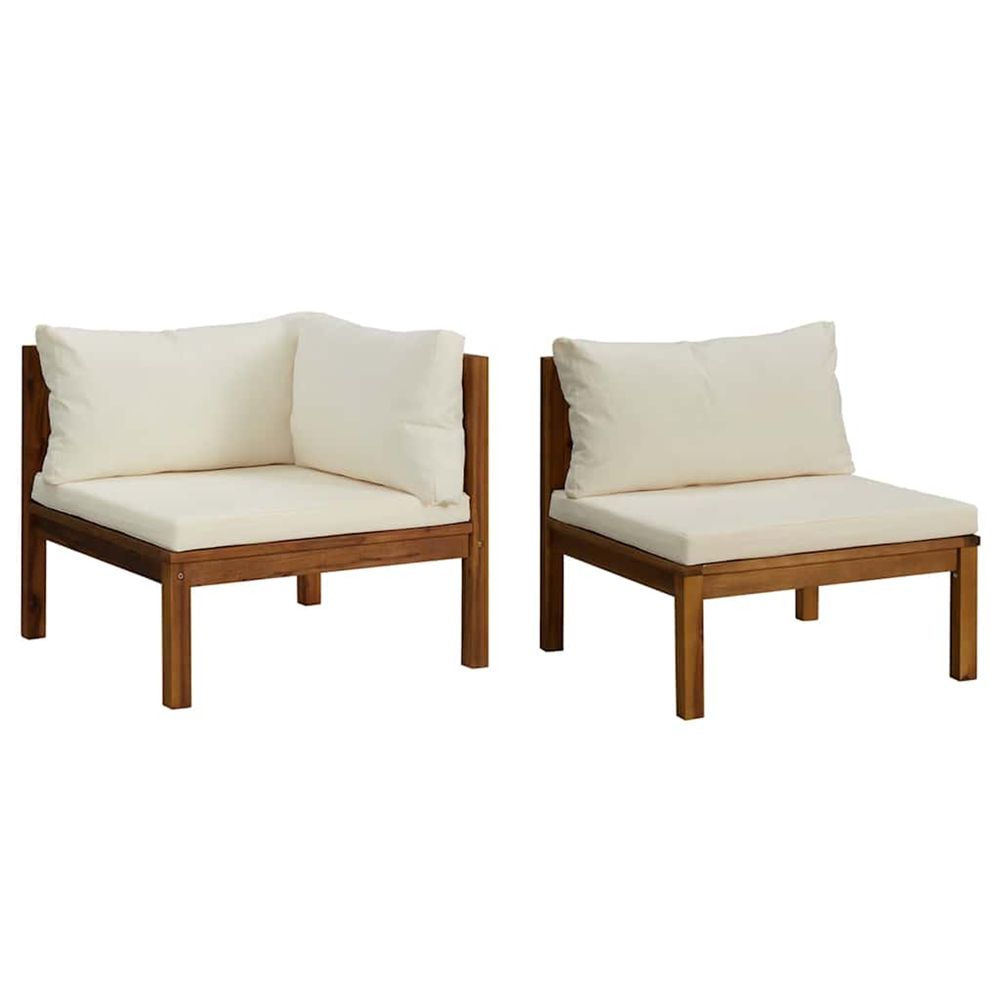Ensemble de canapés 2 pcs et coussins blanc crème acacia solide