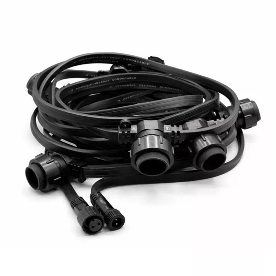 Guirlande guinguette pro 10 mètres câble plat noir 20 douilles e27 ip65 riviera pro connect
