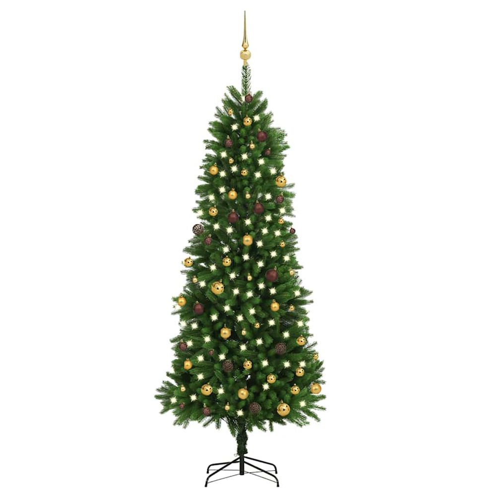 Arbre de noël artificiel pré-éclairé et boules 240 cm vert