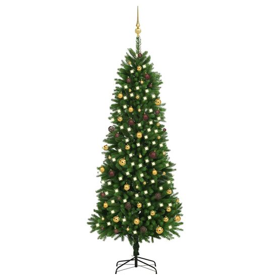 Arbre de noël artificiel pré-éclairé et boules 240 cm vert