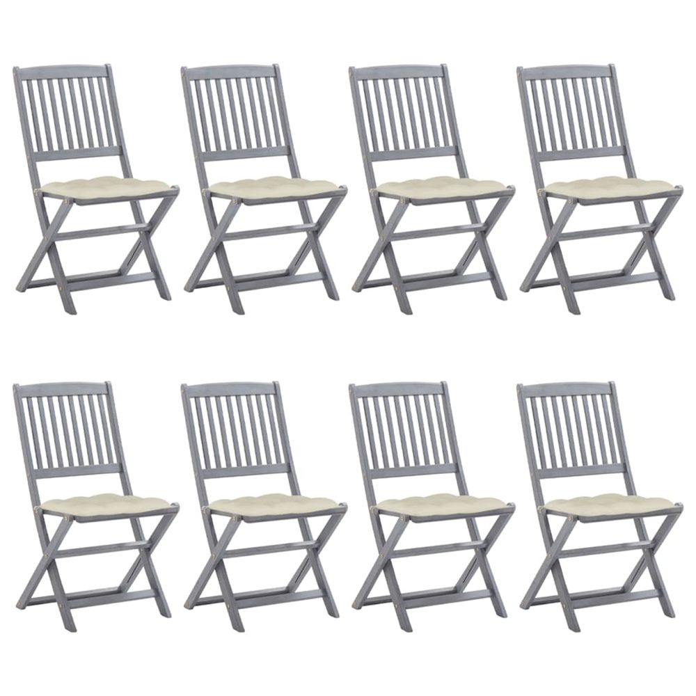 Chaises pliantes 8 pièces avec coussins en bois d'acacia massif