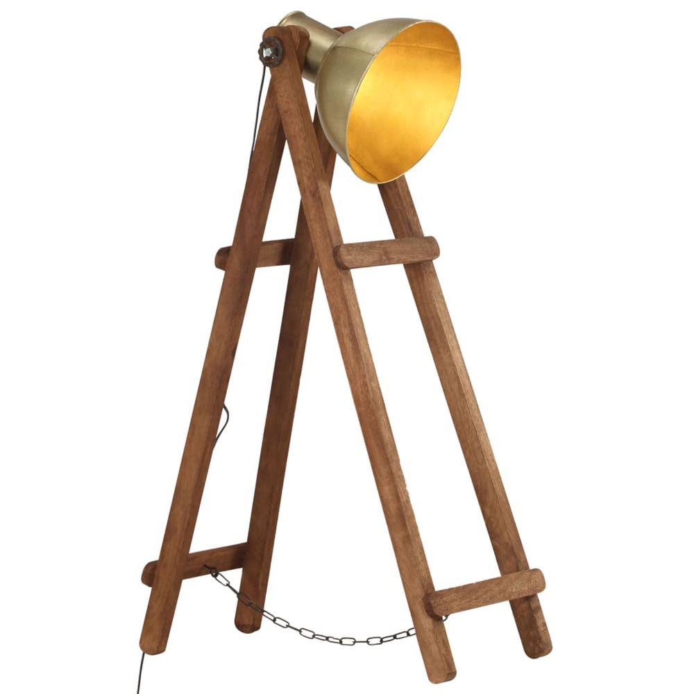Lampadaire laiton e27 bois de manguier massif