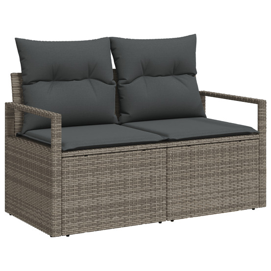 Sofa de jardin 2 places avec coussins gris en poly rotin