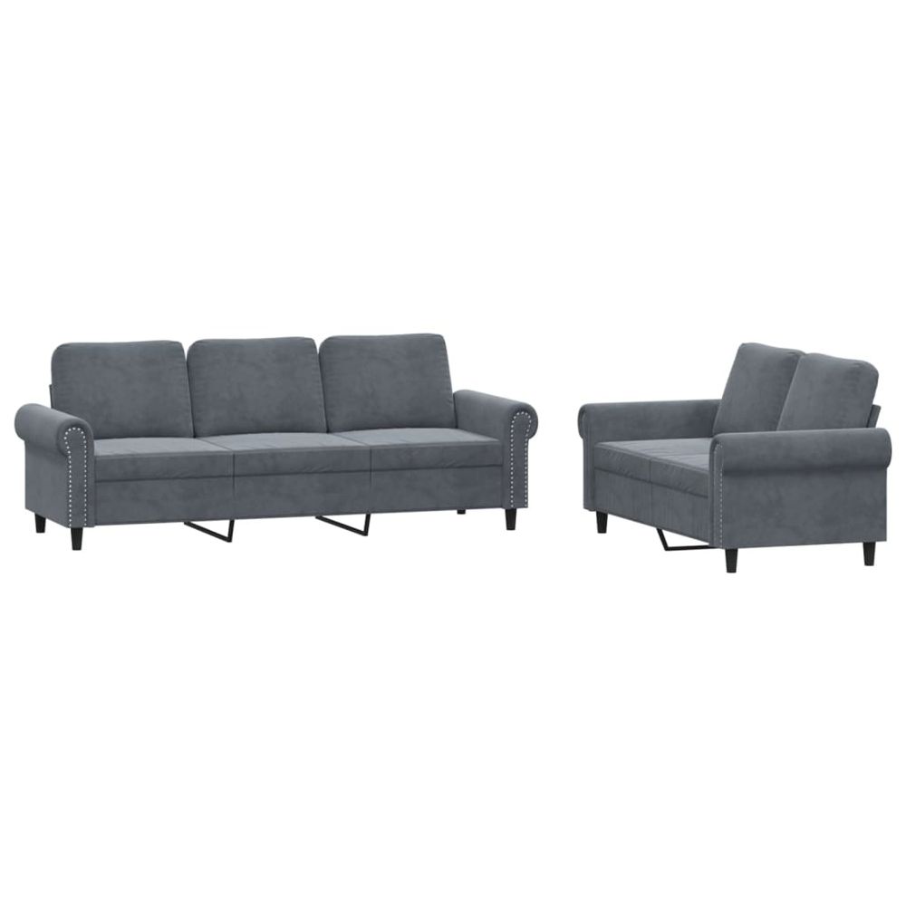 Ensemble de canapés 2 pcs avec coussins gris foncé velours