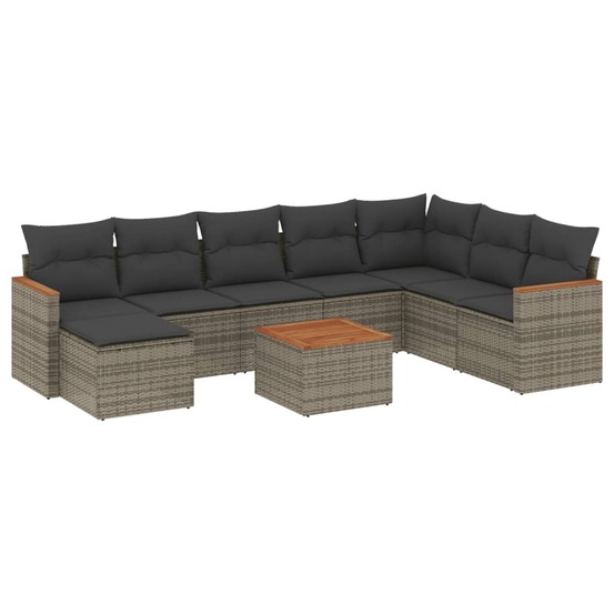Salon de jardin 9 pcs avec coussins gris résine tressée