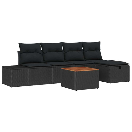 Ensemble de canapé de jardin avec coussin 6 pcs noir polyrotin