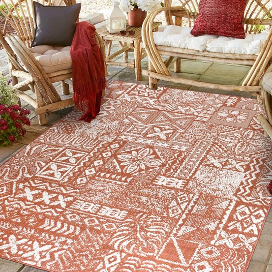 Tapis extérieur, kilim reversible 240x340 lyn2 af reversible terracotta et crème