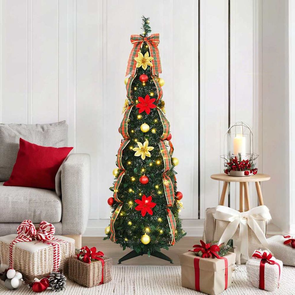 Sapin de noël artificiel pliable pvc avec 100 led pour fêtes intérieur vert 150 cm