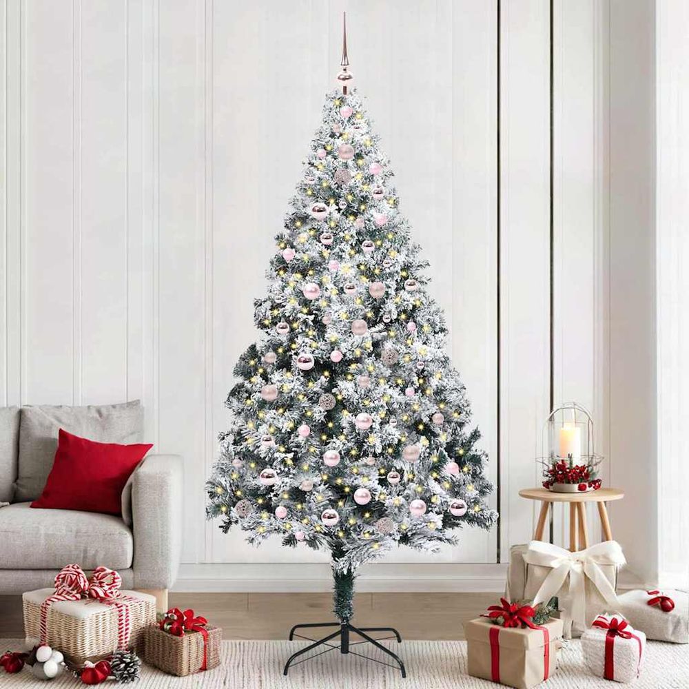 Sapin artificiel vert 2.4m très dense, décoré avec 300 lumières led et boules