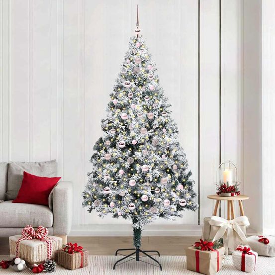 Sapin artificiel vert 2.4m très dense, décoré avec 300 lumières led et boules