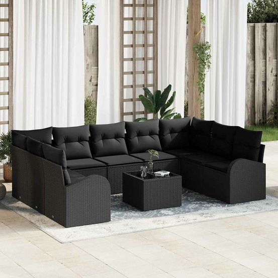 Ensemble de canapé de jardin avec coussin 10 pcs noir polyrotin