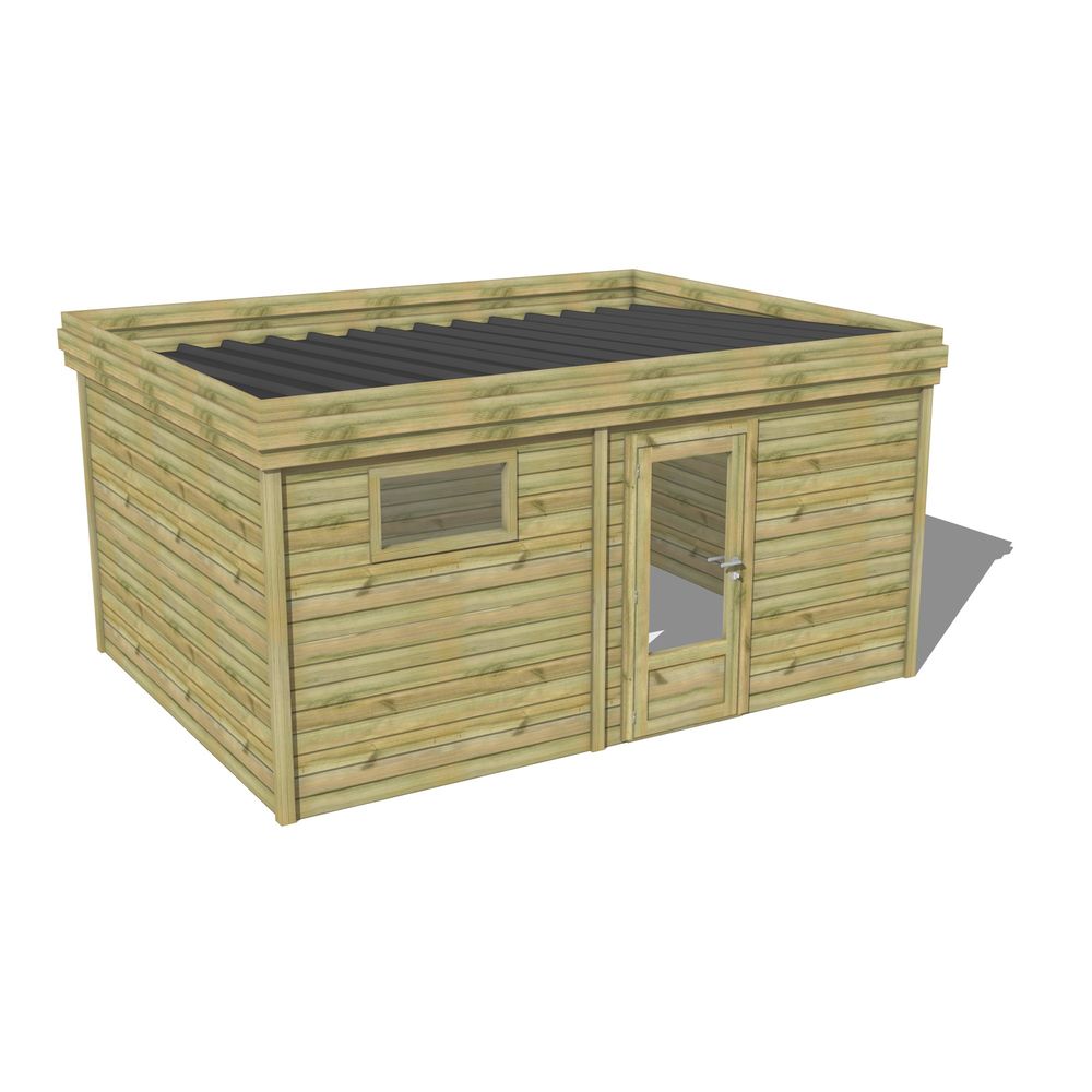 Abri de jardin bois pin traité autoclave 27mm - 4,195x3,44m / 14m2 - bac acier - abri français