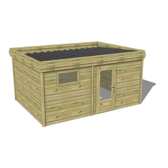 Abri de jardin bois pin traité autoclave 27mm - 4,195x3,44m / 14m2 - bac acier - abri français