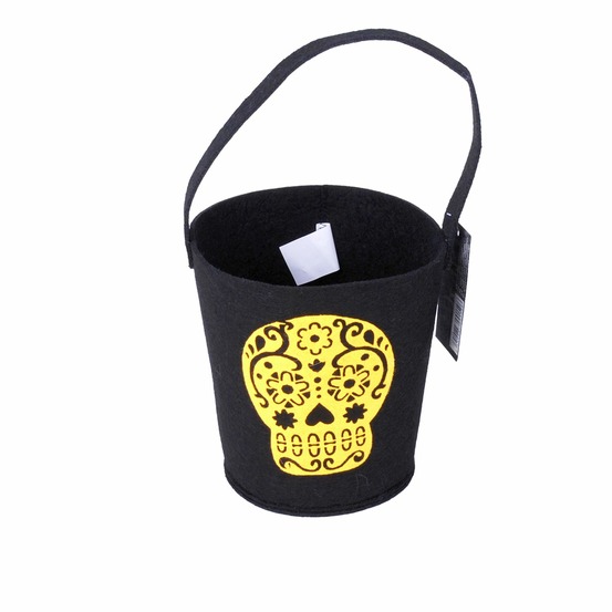 Décoration d'halloween - seau à bonbons squelette - jaune