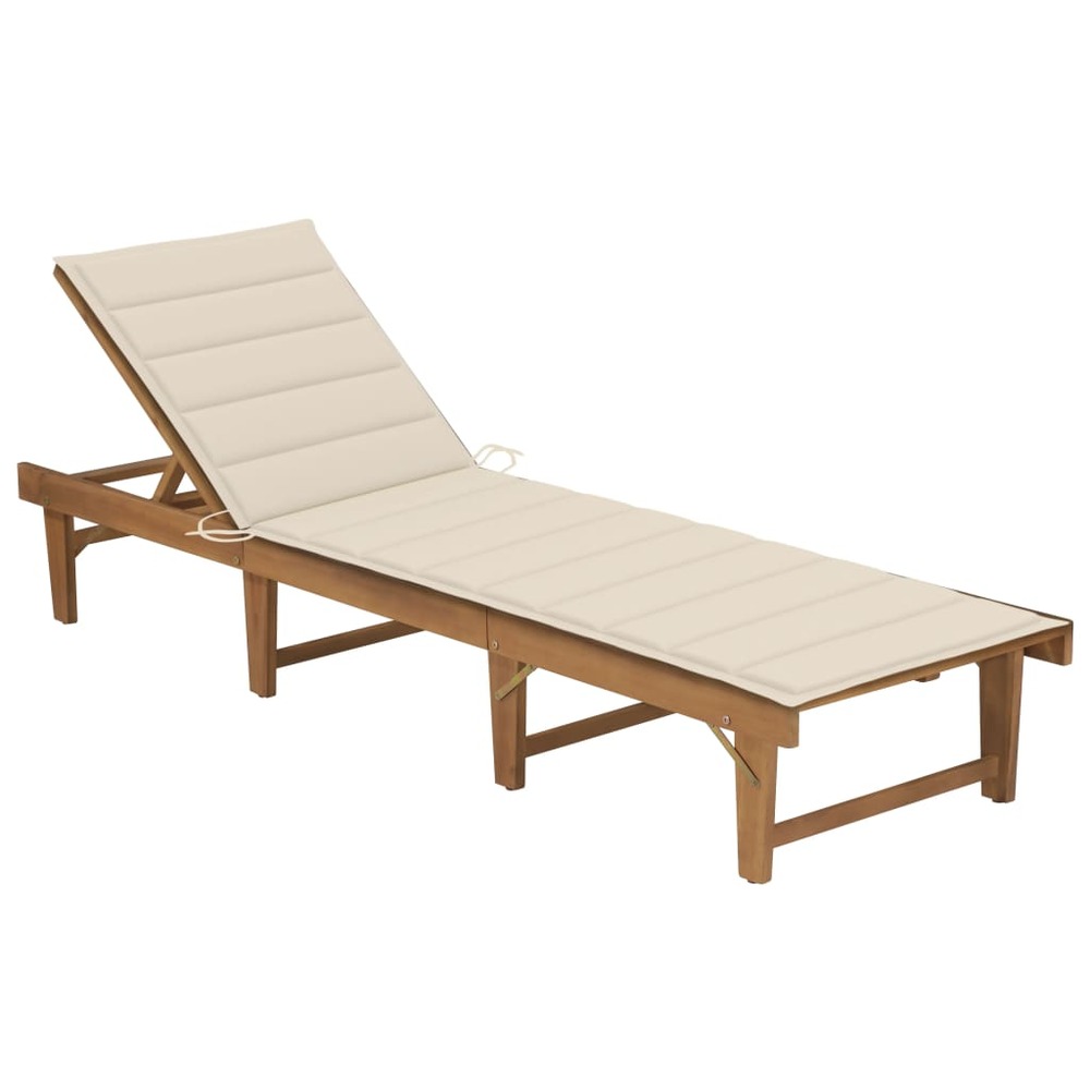 Transat chaise longue bain de soleil lit de jardin terrasse meuble d'extérieur pliable avec coussin bois d'acacia solide 02_0