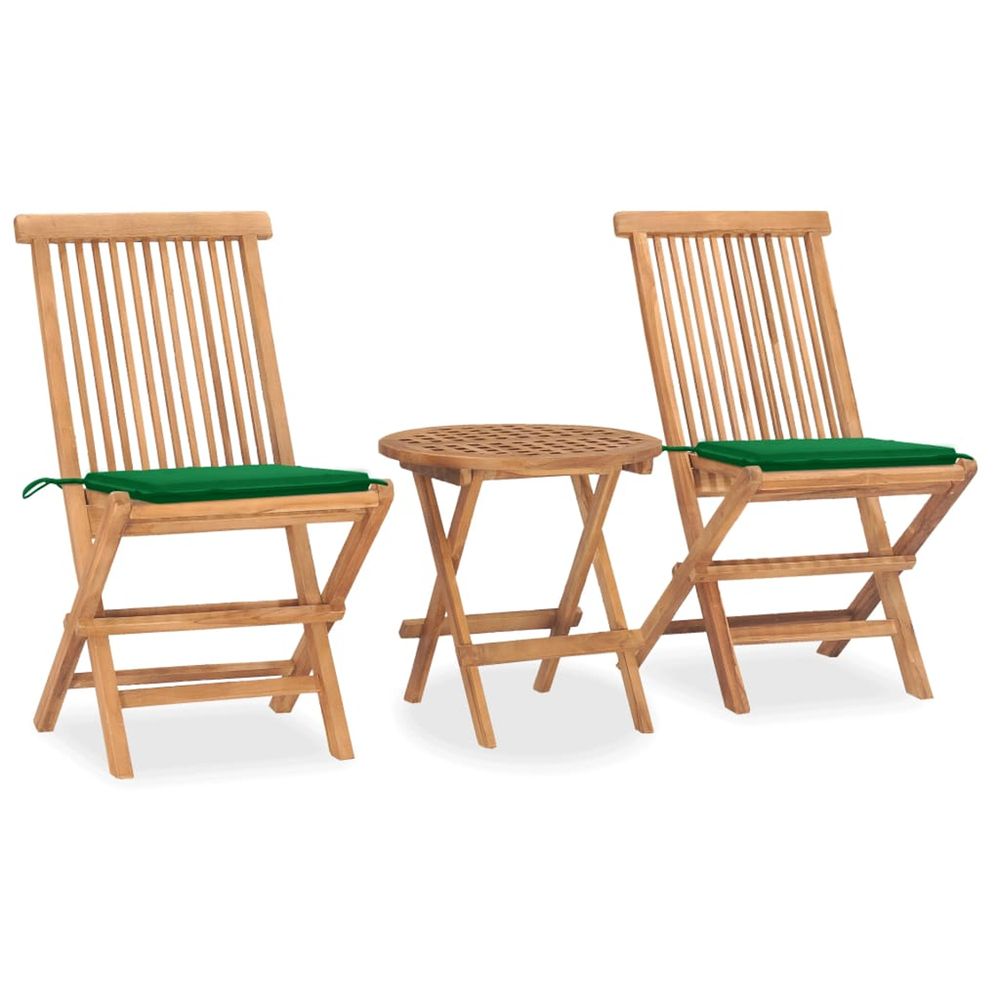 Ensemble à manger d'extérieur pliable avec coussin 3 pcs teck