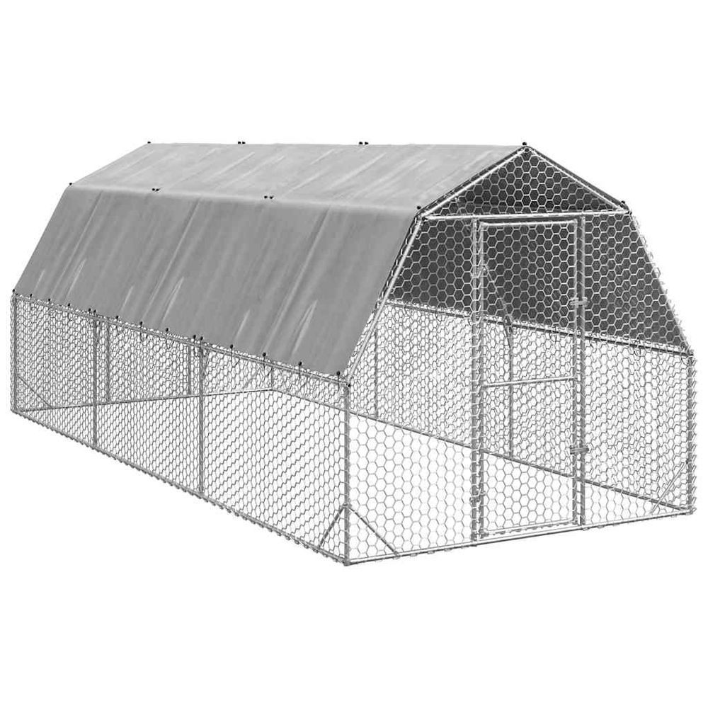 Enclos poulailler 15 m² acier galvanisé avec toit de protection pour jardin argent