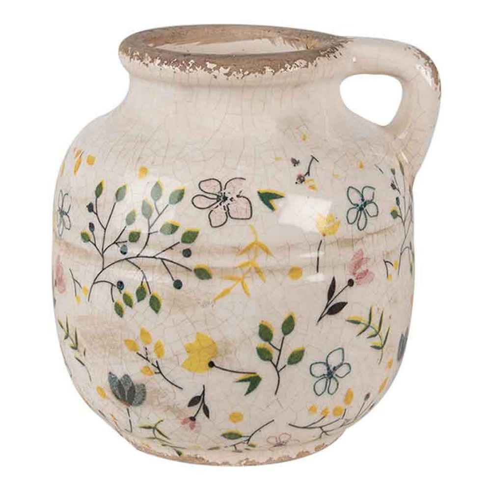 Pichet décoratif fleuri jaune 12x14cm
