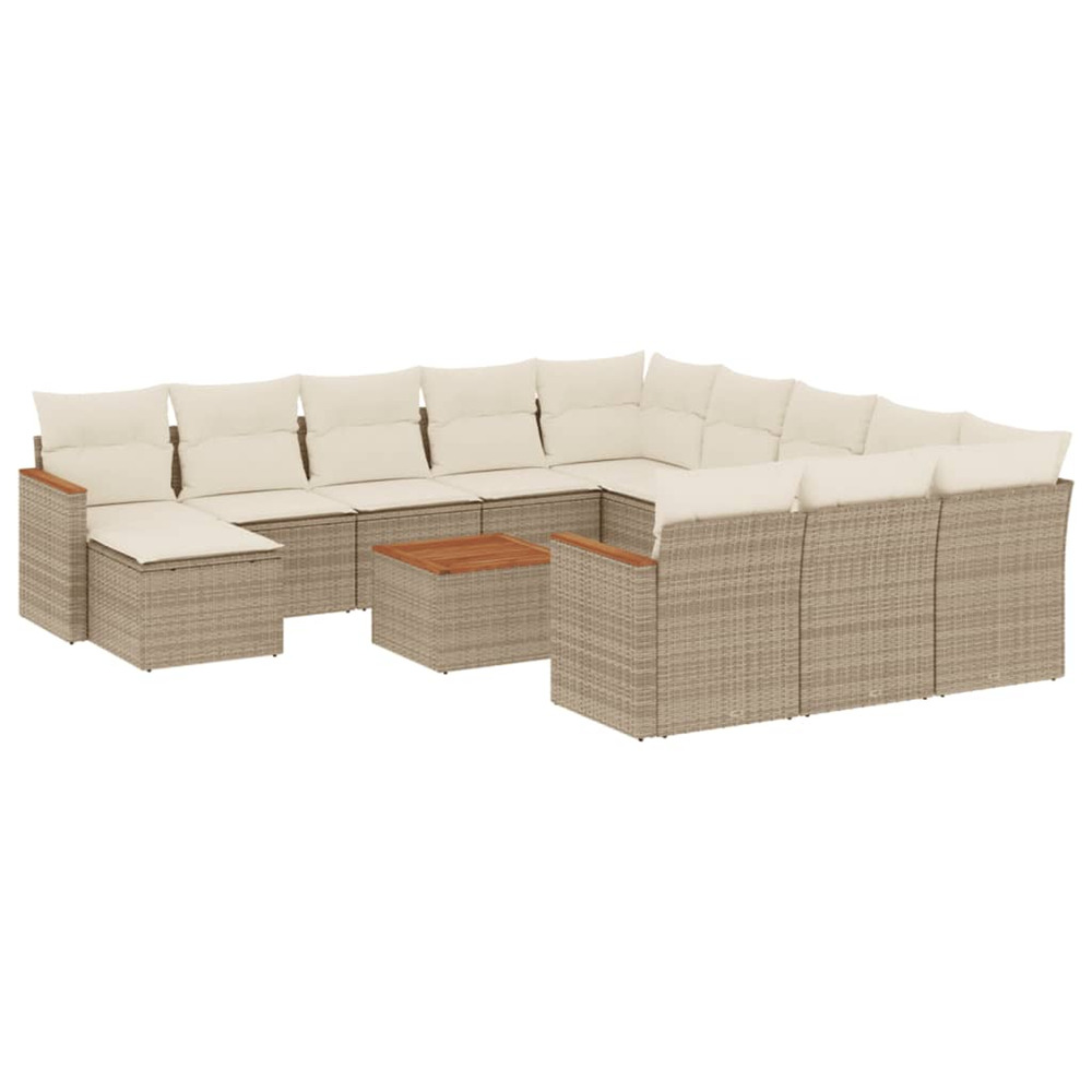 Salon de jardin avec coussins 13 pcs beige résine tressée