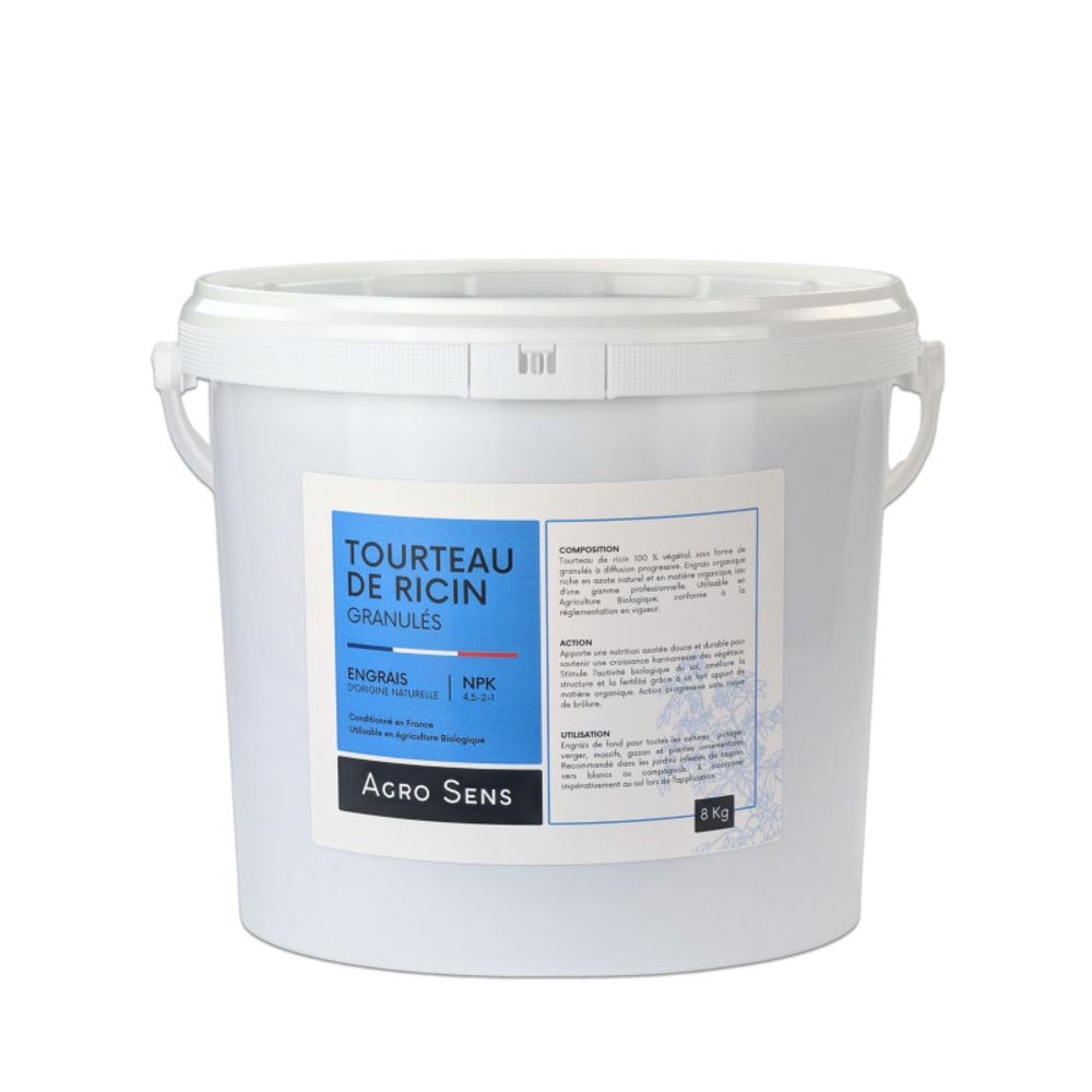 Engrais 100 % tourteau de ricin granulés - agro sens - seau 8 kg