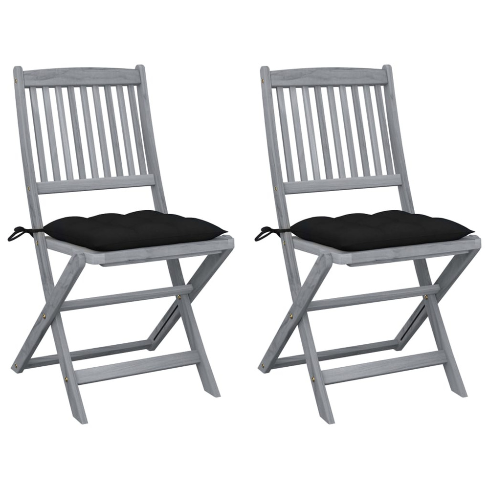 Chaises pliables d'extérieur lot de 2 et coussins bois d'acacia