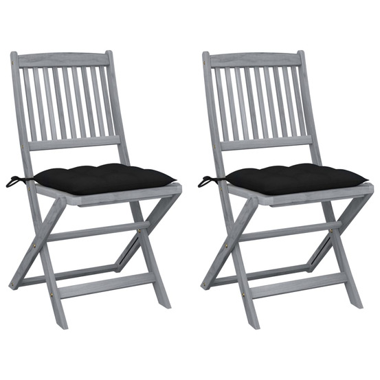 Chaises pliables d'extérieur lot de 2 et coussins bois d'acacia