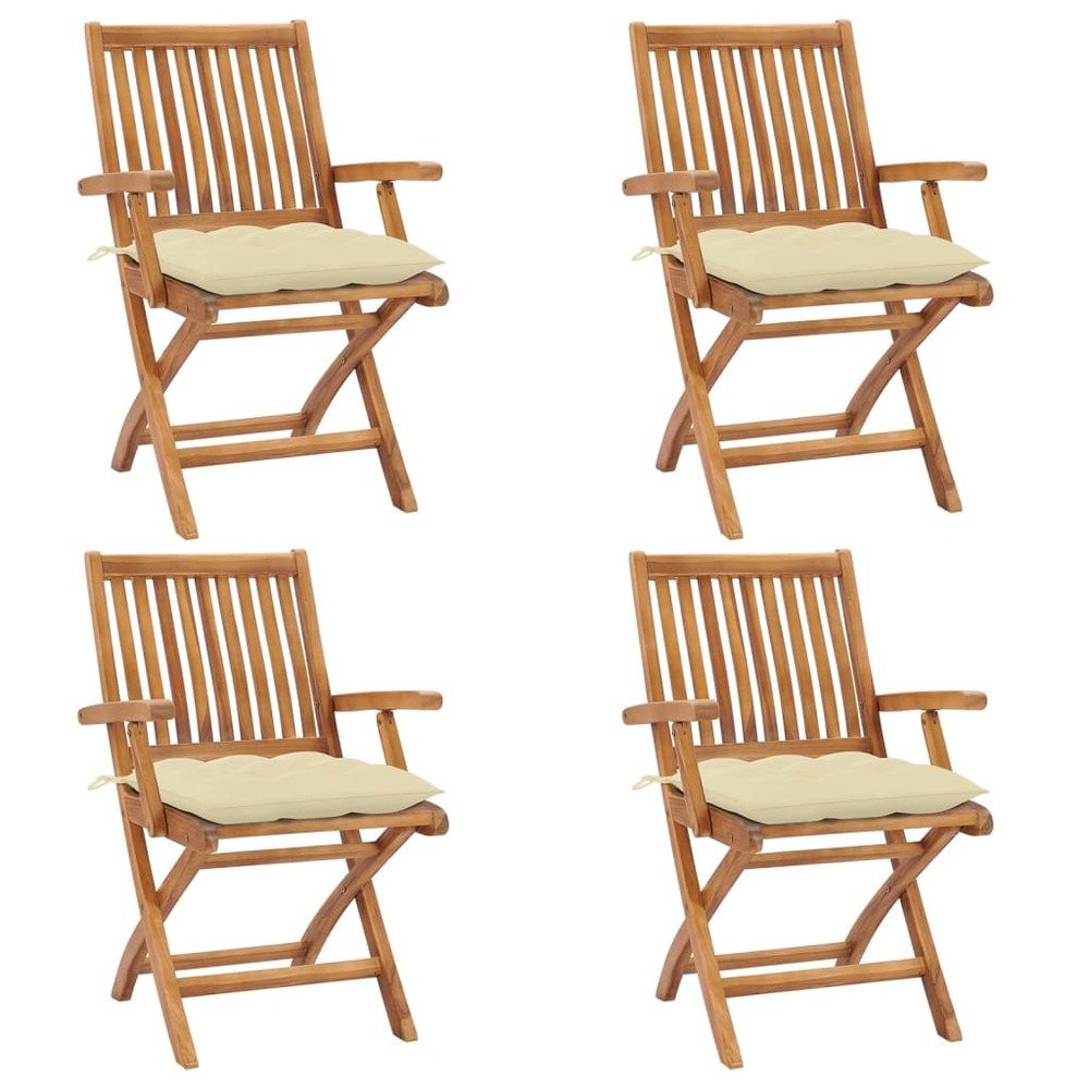 Chaises pliables de jardin avec coussins lot de 4 teck solide