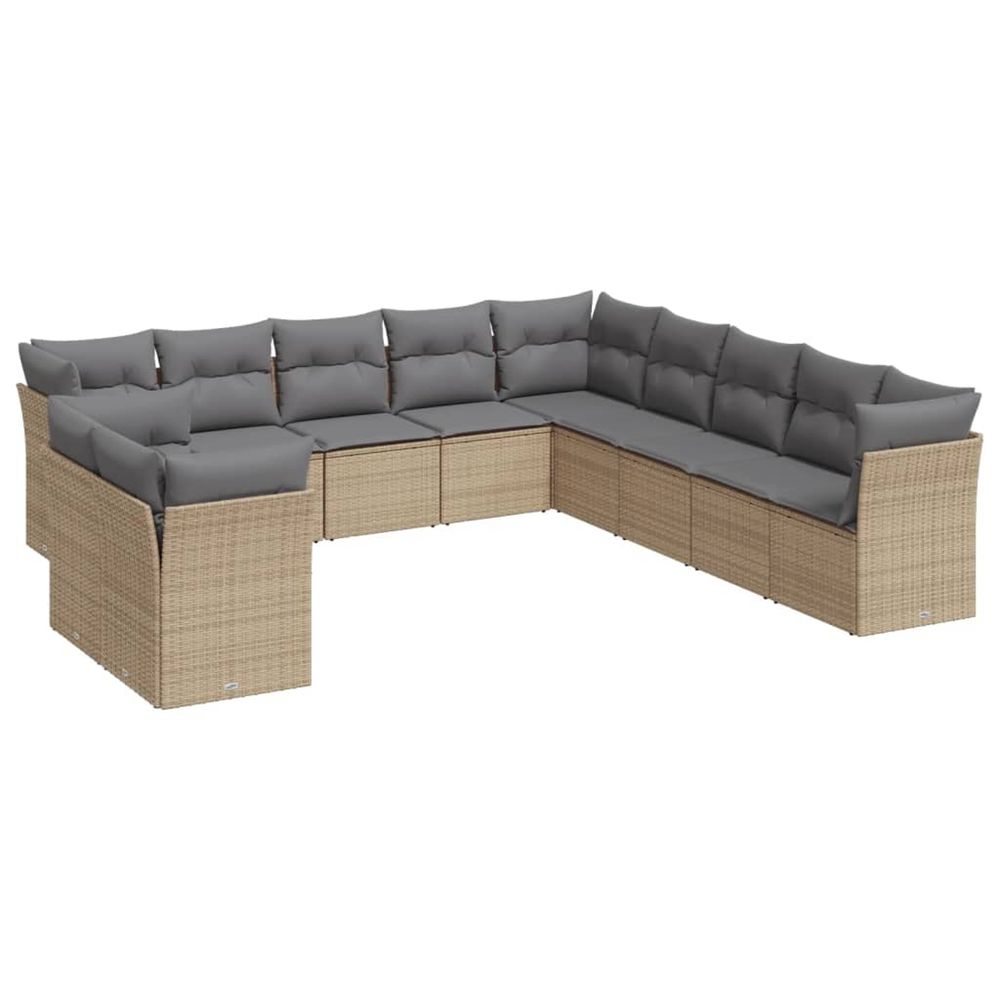 Salon de jardin 11 pcs avec coussins beige résine tressée