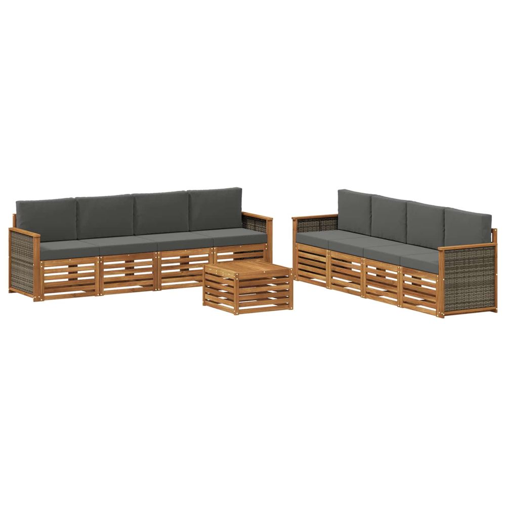Ensemble de canapés d'extérieur 9 pc naturel et anthracite