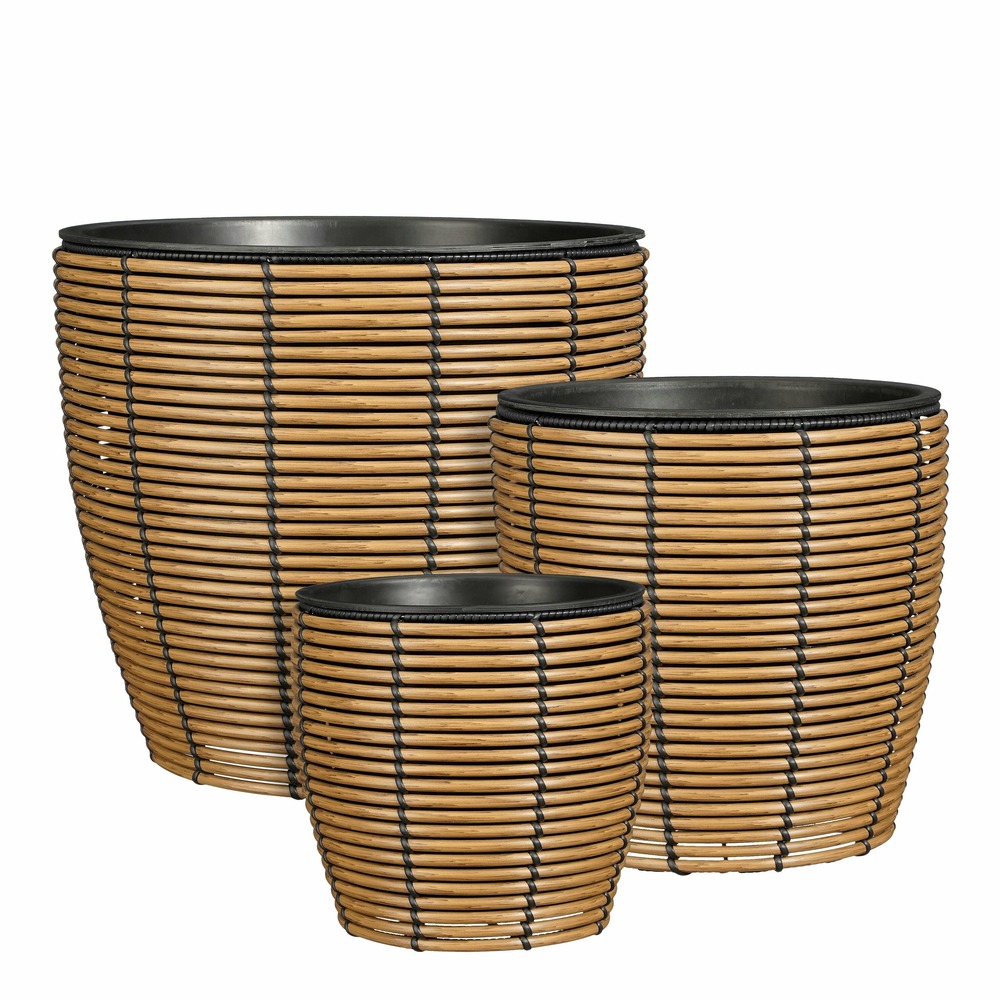 Mica decorations durban cache-pot extérieur - lot de 3 - h36 x ø40 cm - plastique recyclé - marron