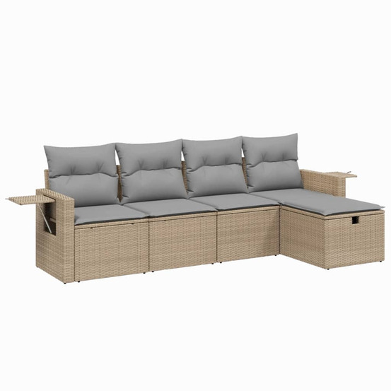 Salon de jardin avec coussins 5pcs mélange beige résine tressée