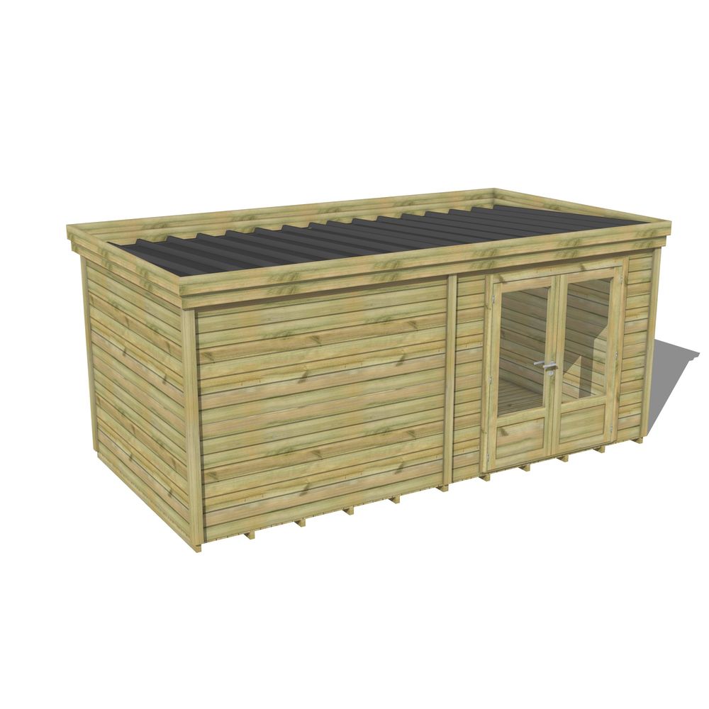 Abri de jardin bois pin traité autoclave 27mm - 5,195x2,64m / 14m2 - bac acier - plancher bois