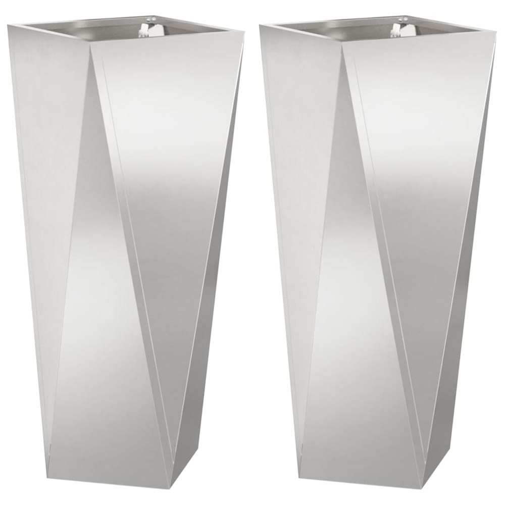 Jardinière d'extérieur 2 pcs argent 30 x 30 x 75 cm acier inoxydable