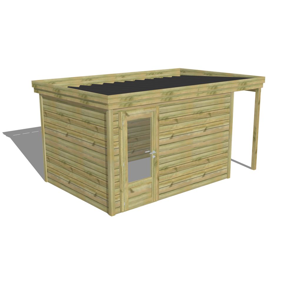 Abri de jardin bois pin traité autoclave 27mm - 4,44x2,64m / 12m2 - bac acier - abri français