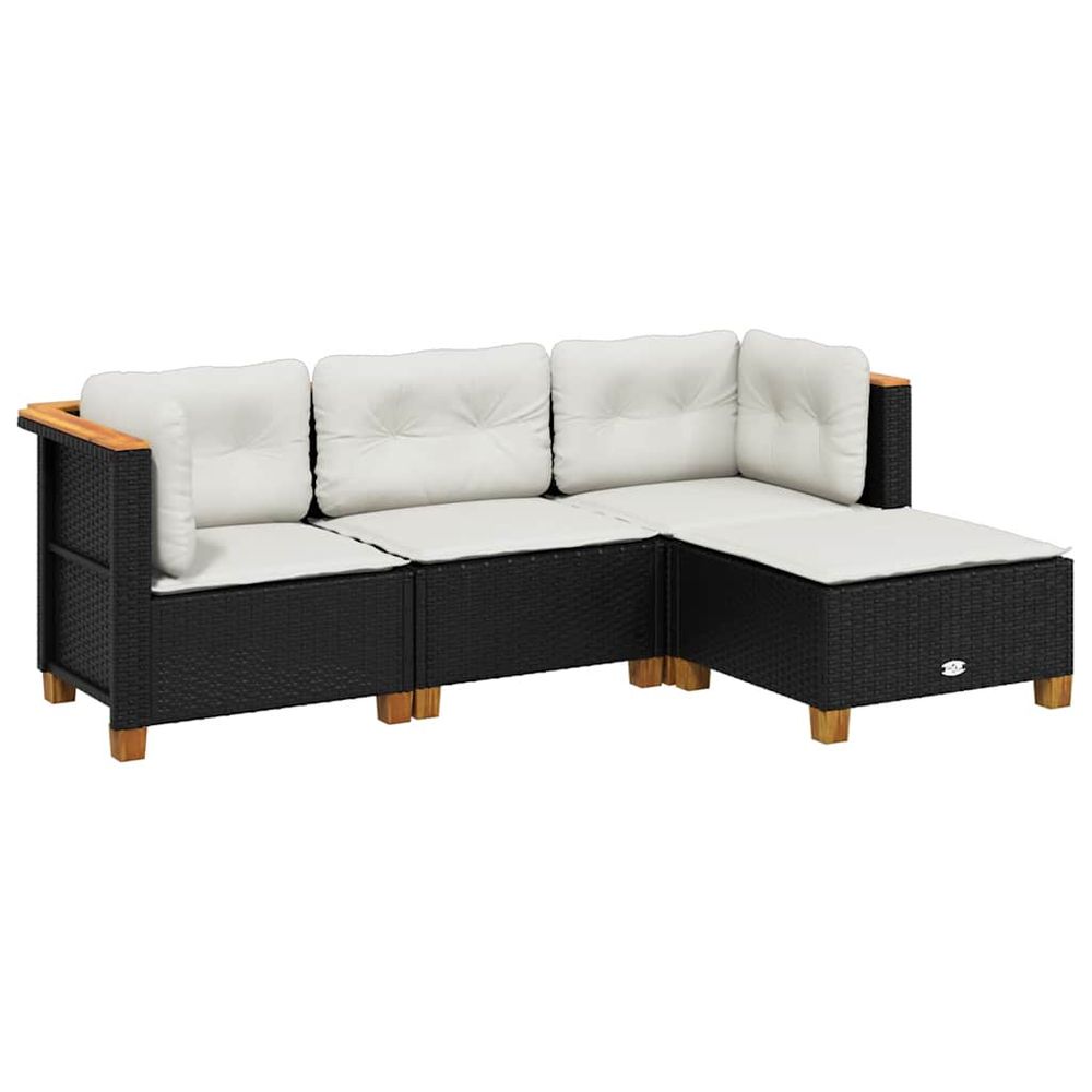 Salon de jardin 4 pcs avec coussins noir résine tressée