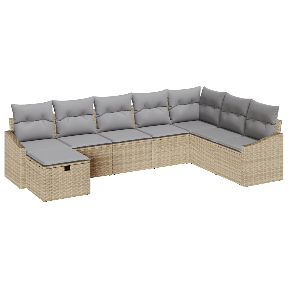 Ensemble de canapé de jardin 8 pièces avec coussins beige rattan