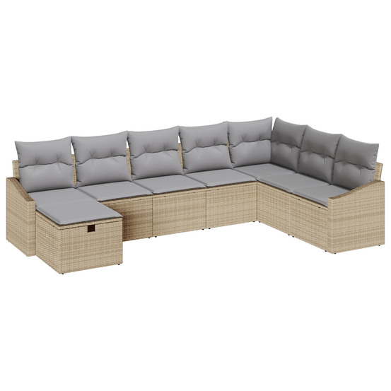 Ensemble de canapé de jardin 8 pièces avec coussins beige rattan