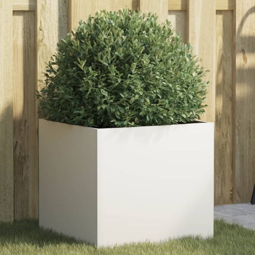 Jardinière carrée en acier blanc pour décoration jardin balcon 42cm