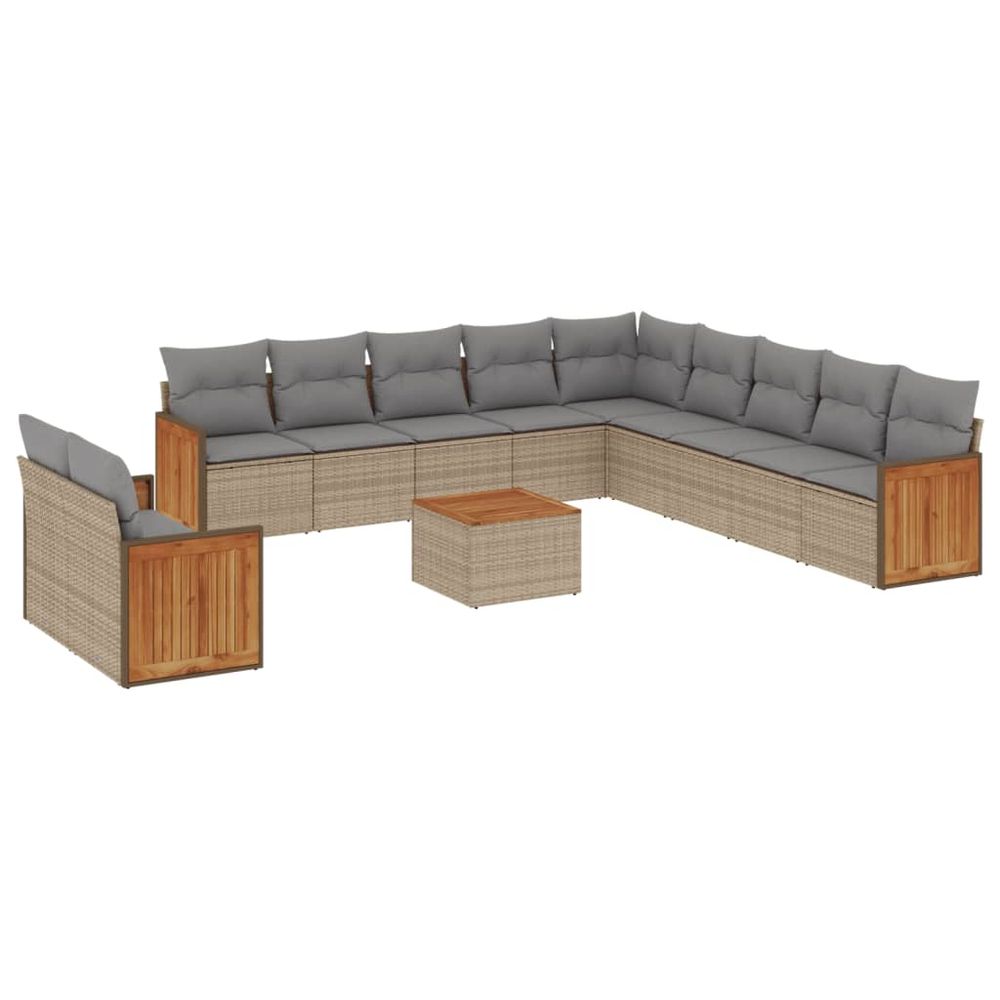 Salon de jardin avec coussins 12 pcs beige résine tressée