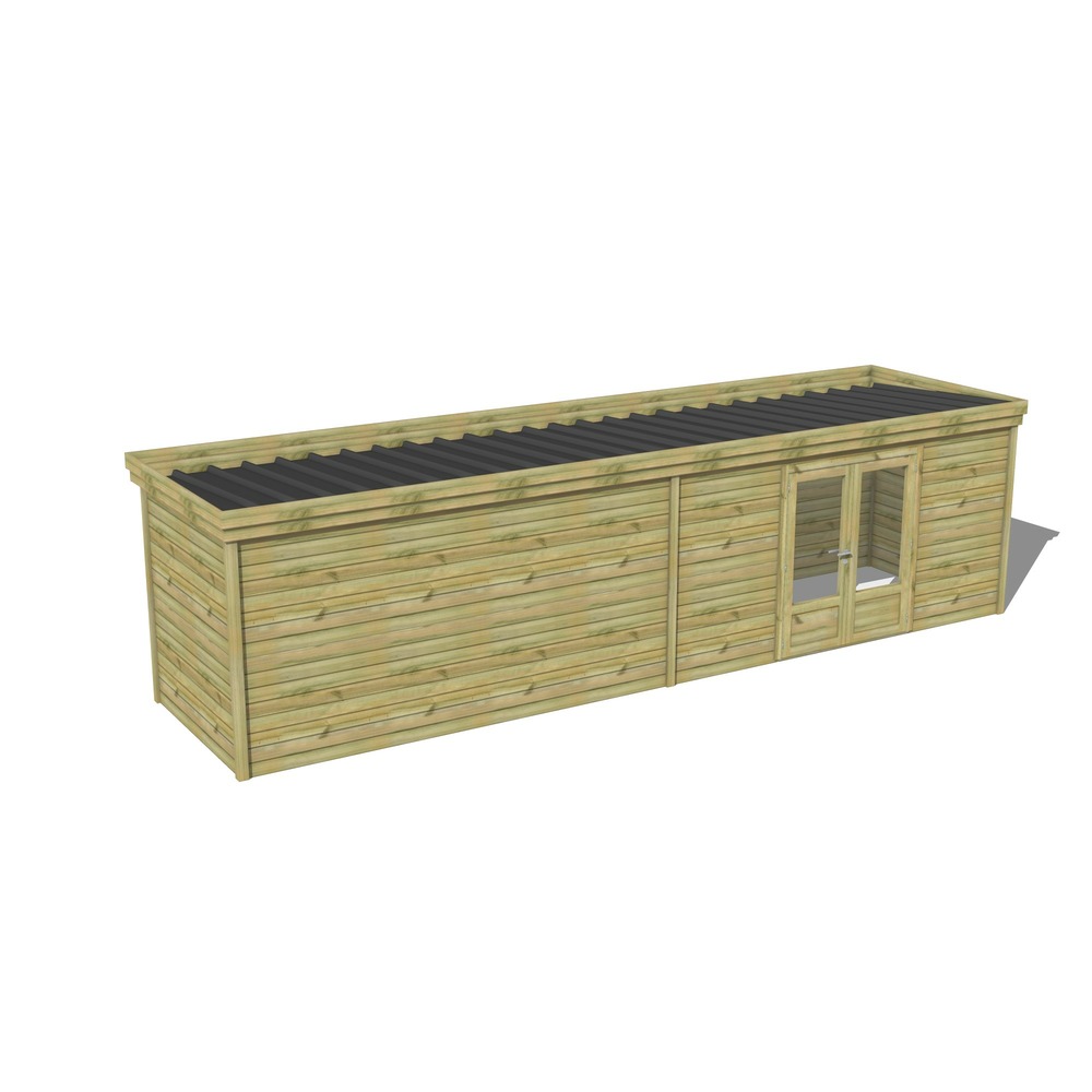 Abri de jardin bois pin traité autoclave 27mm - 9,09x2,14m / 19m2 - bac acier - abri français