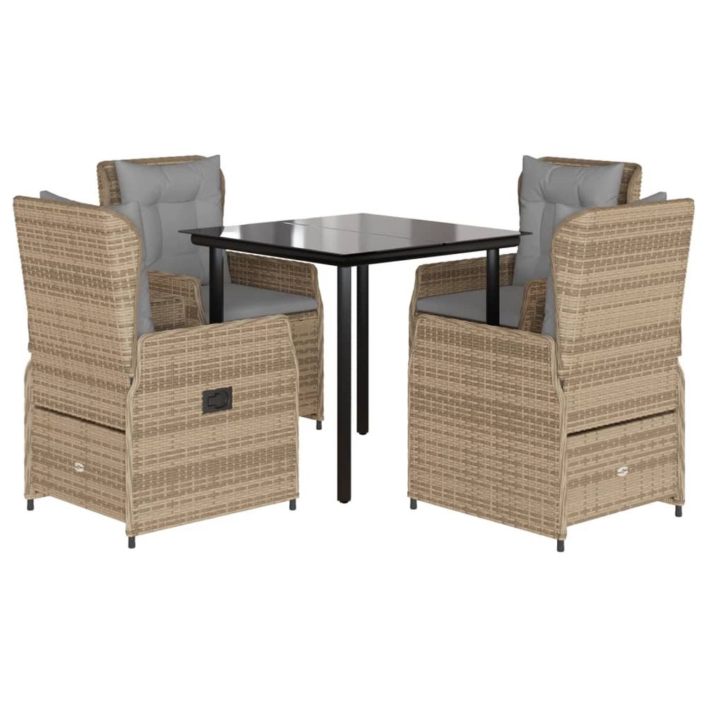 Ensemble à manger de jardin avec coussins 5pcs beige poly rotin