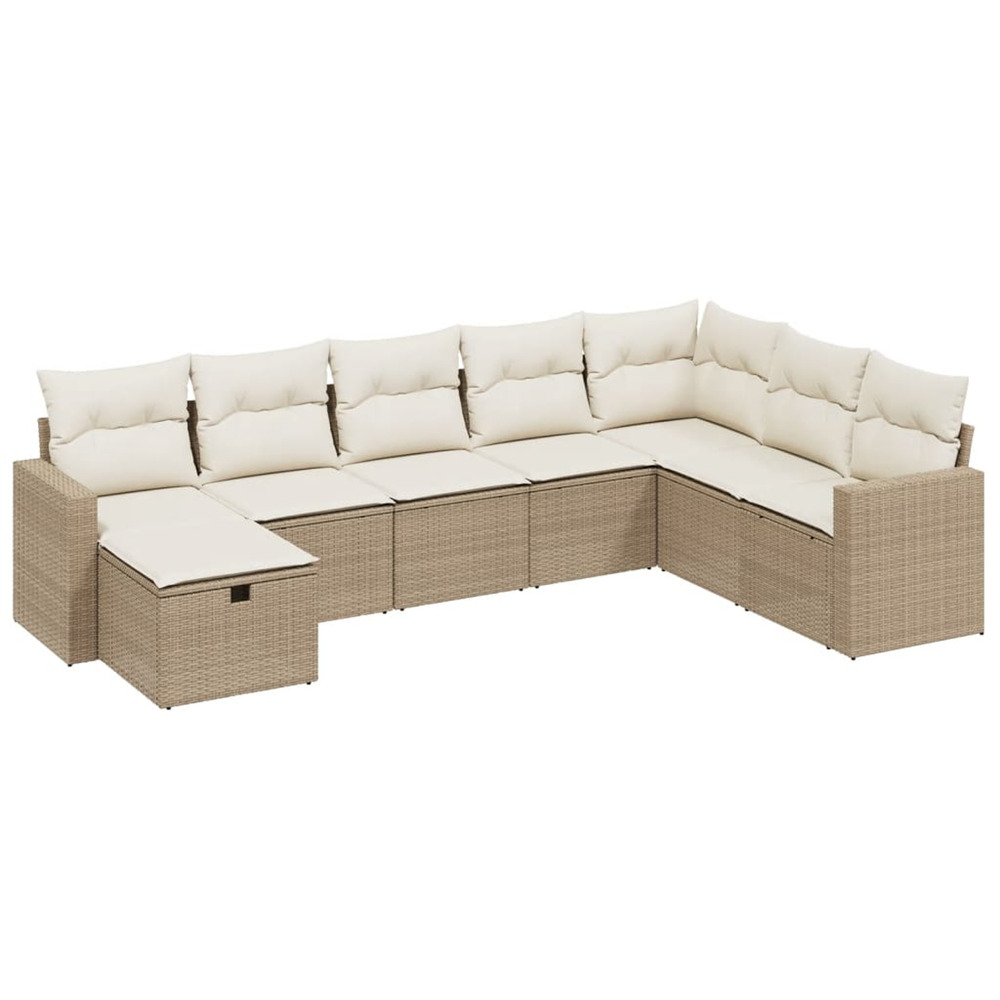 Salon de jardin avec coussins 8 pcs beige résine tressée