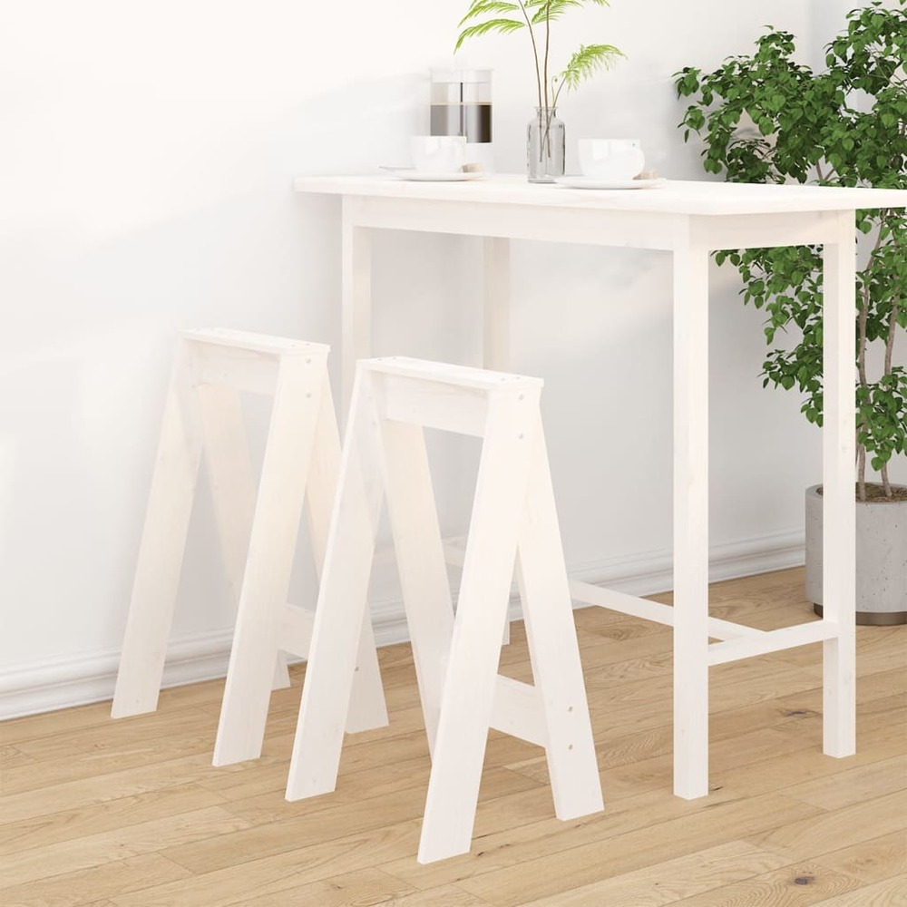 Tabourets lot de 2 blanc 40x40x75 cm bois massif de pin