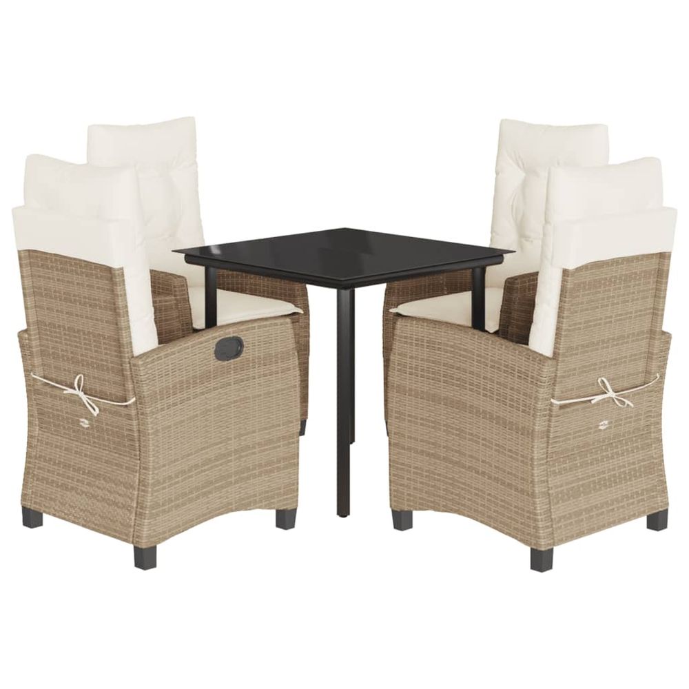 Ensemble à manger de jardin avec coussins 5pcs beige poly rotin