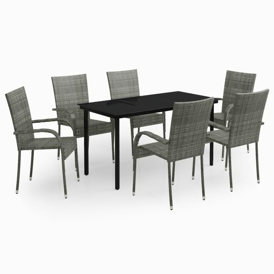 Ensemble à manger de jardin 7 pcs gris et noir