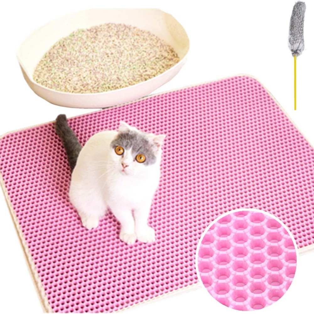Tapis de litière anti-déversement pour chat rose 40*50cm
