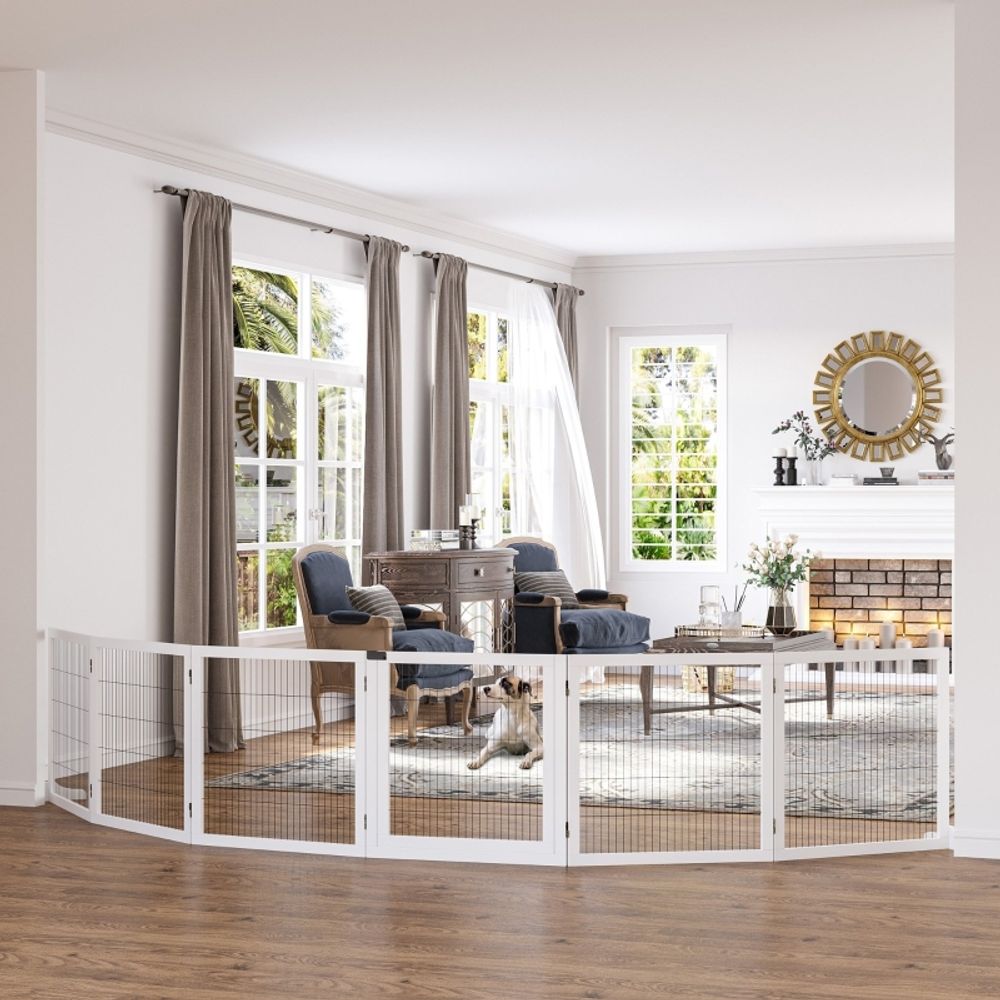 Barrière sécurité chien bois 432cm pliable 6 panneaux escalier porte blanc - comfortxl pet living