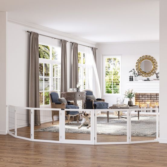 Barrière sécurité chien bois 432cm pliable 6 panneaux escalier porte blanc - comfortxl pet living