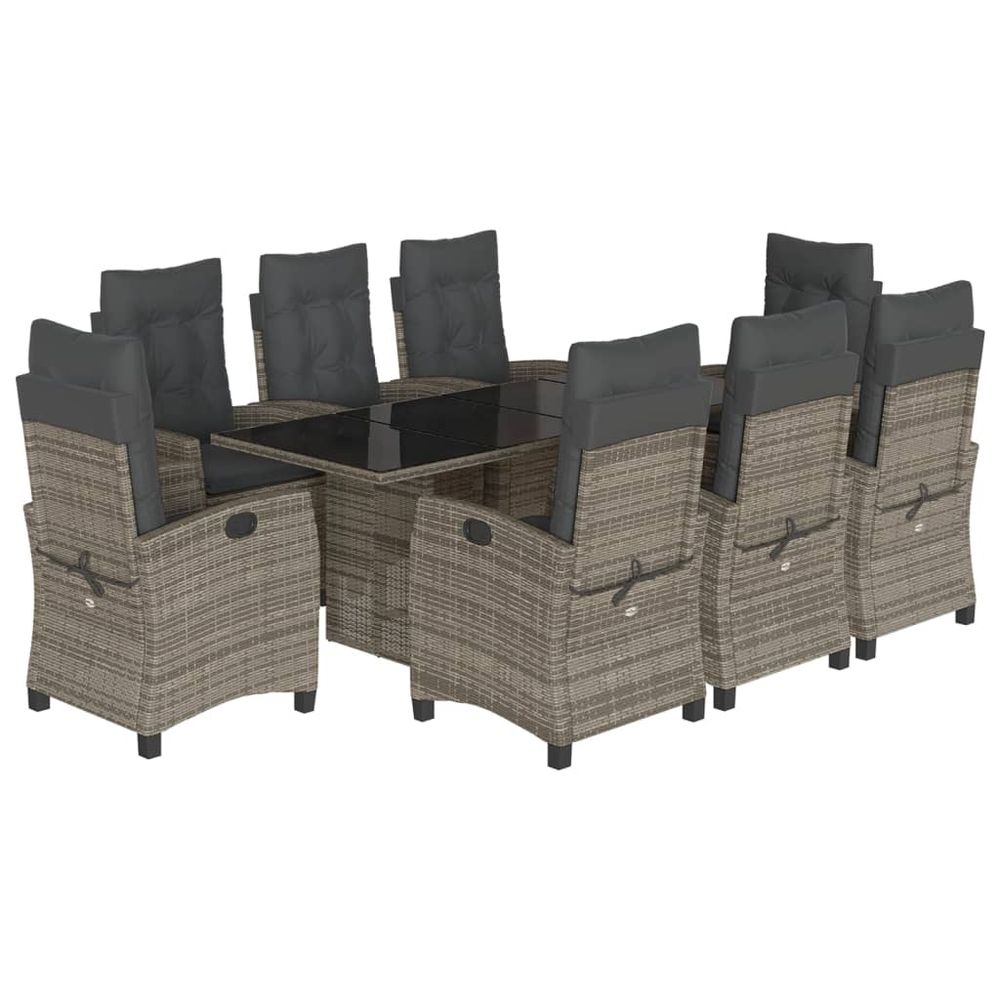 Ensemble à manger de jardin 9 pcs coussins gris résine tressée